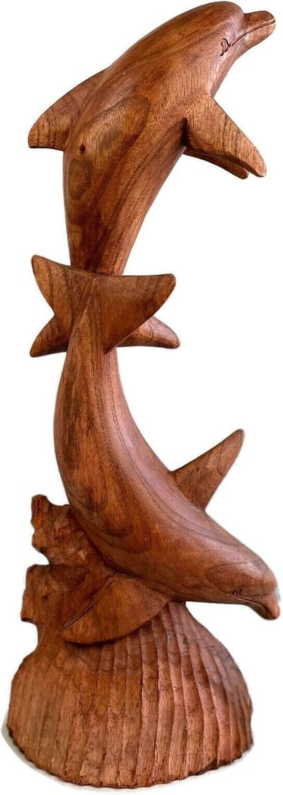 houten beeld / houten dolfijnen / houten dieren / vintage style unique / handgemaakt beeld