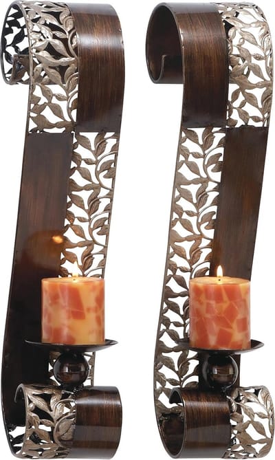 Traditionele metalen wandkandelaar met bloemenontwerp - Set van 2 - 20 inch