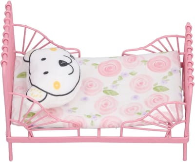 Miniatuur Bed - Poppenhuis Meubels - Decoratie Poppenhuis - Metalen Frame - Schaal 12 - Roze Bloemen