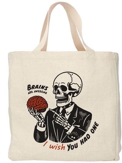 Creasowl® - Brains are awesome tote bag - Boodschappentas 38 x48 cm - Polylinnen- Sarcasme tas - Shopper - Canvas tas - Boodschappen tas - Totebag - Schoudertas - Draagtas - Grappige Quote