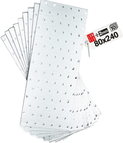 LUN FIX - Flachverbinder 240 x 80 x 2mm - 10 Stk. - Lochplaat - Verbindingsplaat - Verbinder - Houtverbinder - Verzinkt