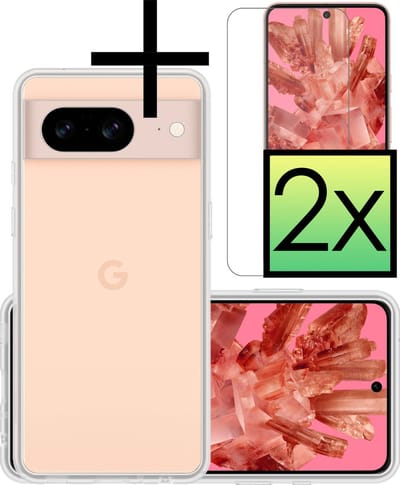Hoesje - Met 2x Screenprotector - Geschikt voor Google Pixel 8 - Sterk & Shockproof - Back Cover - Siliconen Case - Telefoon Hoes - Transparant