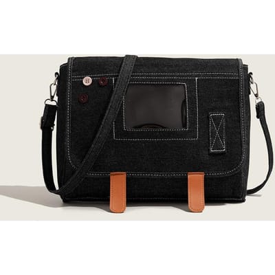 Japanse Street Fashion Kleine Tas Student Casual Denim Dubbelzijdig Transparant Venster Crossbody Kleine Vierkante Tas voor Dames black