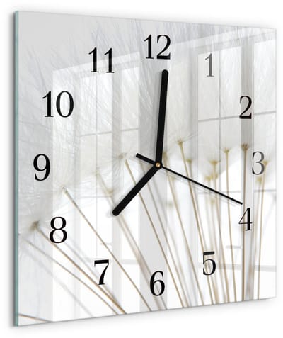 Tulup Wandklok - Paardebloem Klok Glas Met Opdruk - 30x30 cm - Wit Moderne Wandklok Glas - Zwarte Handen - Vierkante Wandklok - Moderne Wandklok Glas - Wandklok Glas Decoratie