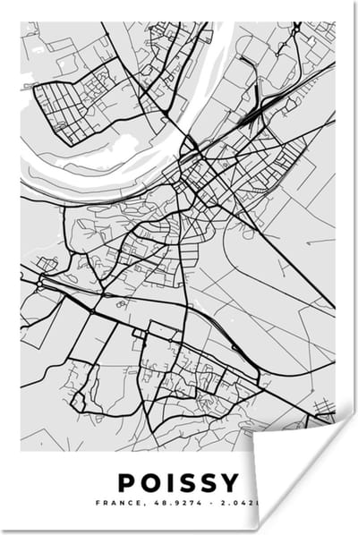 Poster Plattegrond - Kaart - Stadskaart - Frankrijk - Poissy - 120x180 cm XXL