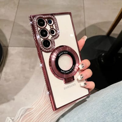 Bumper Back Cover Hoesje - Glinsterende - Schattige met Diamanten steentjes voor Dames en Meisjes - Geschikt voor: Samsung Galaxy A15 - Roze