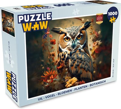 Puzzel Uil - Vogel - Bloemen - Planten - Botanisch - Legpuzzel - Puzzel 1000 stukjes volwassenen