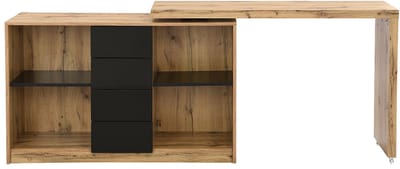 Vente-unique Uitschuifbaar bureau met draaibaar blad in 360° - Mdf - Naturel en zwart - PAVELO L 190 cm x H 76.5 cm x D 42 cm