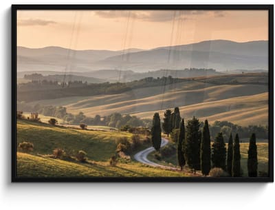 Poster in lijst - Fotolijst 120x80 cm - Posters - Toscaans - Landschap - Heuvels - Posterlijst zwart - Decoratie - Wanddecoratie woonkamer - Muurdecoratie slaapkamer