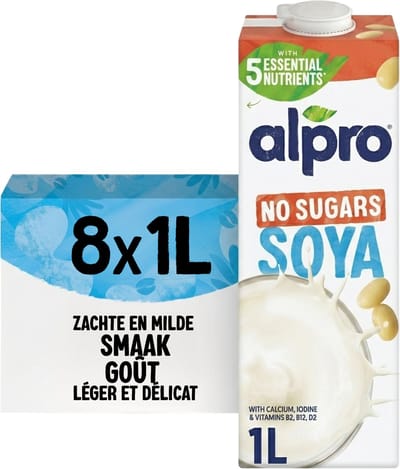 Alpro Drink Plantaardige Sojadrank Zonder Suiker - Lactosevrij & Glutenvrij - 8 x 1L