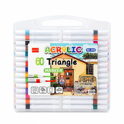 Acrylstiften - 60 kleuren - driehoekige behuizing - voor tekenen en DIY - geschenkverpakking