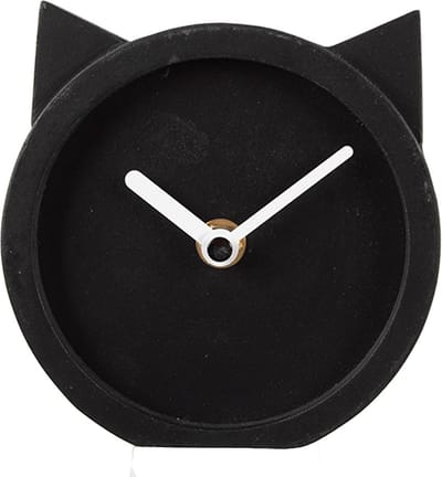 Clayre & Eef Tafelklok 12x5x13 cm Zwart Hout Kat