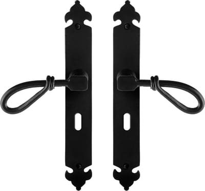 Deurkruk op schild - Smeedijzer zwart - Gietijzer - GPF - GPF6255.60 smeedijzer zwarte Deurklink Sula op BB56, 291x41x4mm