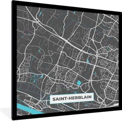 Fotolijst incl. Poster - Saint-Herblain - Plattegrond - Stadskaart - Kaart - Frankrijk - 40x40 cm - Posterlijst