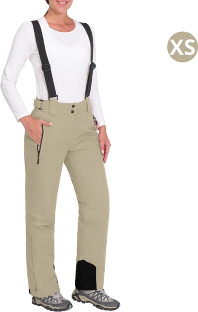 Nivard Skibroek - Skipak - Snowboard Broek - Winterbroek - Sneeuwbroek - Dames - Wintersport - Bretels - Khaki - Maat XS