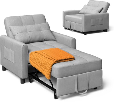 3-in-1 Slaapstoel | Multifunctionele Relaxstoel en Bed voor Kleine Ruimtes | Verstelbare Rugleuning, Kussen en Opbergtas