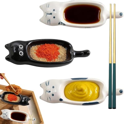 3 stuks dipschalen, 13 x 4,2 cm kattenvorm, dipschaaltjes, mini-kattenmotief, keramische schaal, stapelbaar, kleine kommen voor ketchup, mosterd, sojasaus, azijn (wit)