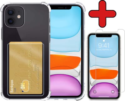 Hoesje - Geschikt voor Apple iPhone 11 - Met Screenprotector - Pashouder - Kaarthouder - Back Cover - Telefoon Hoes Shockproof - Siliconen Case - Shock Proof - Pasjes Houder - Telefoonhoes - Transparant