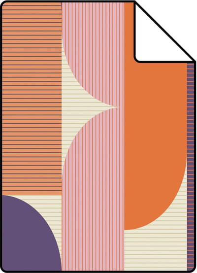 Proefstaal ESTAhome behang geometrische vormen paars, oranje en bruin - 26.5 x 21 cm - 131061-S