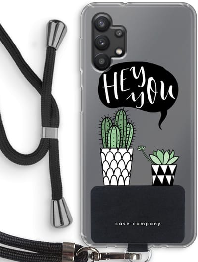 Case Company® - Hoesje met koord geschikt voor Samsung Galaxy A32 5G hoesje met Koord - Hey you cactus - Telefoonhoesje met Zwart Koord - Bescherming aan alle Kanten en Over de Schermrand