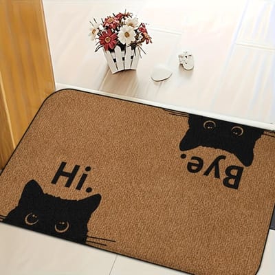 Tapis de Bienvenue Chat Amusant Tapis d'Entrée Chambre Entrée Tapis Léger et Confortable Décoration de Maison 40X60CM(1.3X2FT brown