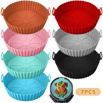 7-delige Airfryer Siliconen Mat Set - Herbruikbare Antiaanbak Bakmatten - Hittebestendige Airfryer Accessoires - 20CM Universeel - Meerkleurig