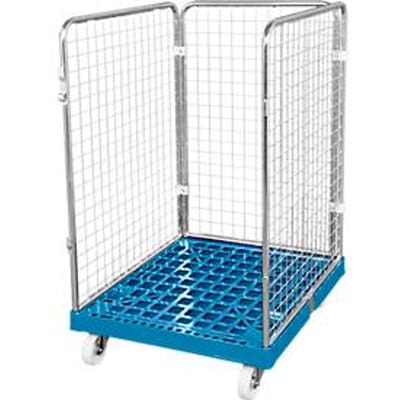 Gaascontainer 3-zijdig, 1020 bruikbare hoogte op kunststof rolcontainer, lichtblauw RAL5012