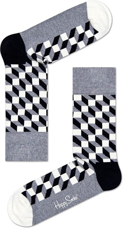 Happy Socks Filled Optic Sokken - Grijs/Zwart/Wit - Maat 36-40
