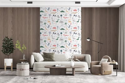 Behang - Fotobehang Patronen - Dino - Boom - Jongetje - Jongens - Kinderen - Kids - Breedte 200 cm x hoogte 300 cm