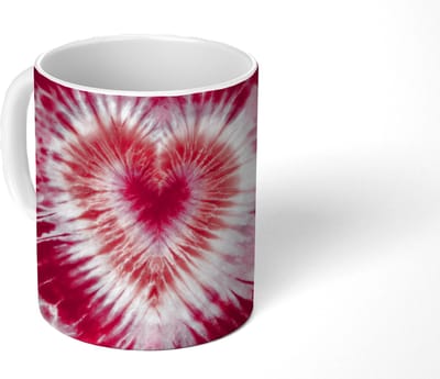 Mok - Koffiemok - Hartvorm - Roze - Tie dye - Mokken - 350 ML - Beker - Koffiemokken - Theemok
