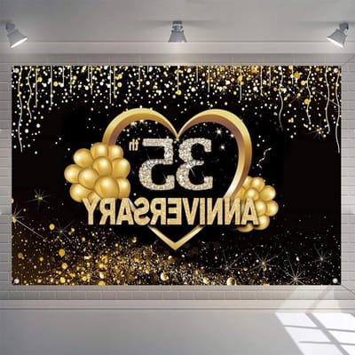 ByShane - Achtergronddecoraties 35-jarig jubileum en huwelijksverjaardag - Zwarte en gouden feestposter - 15 meter