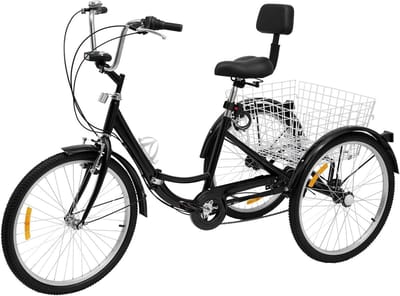 Opvouwbare driewieler - Vouwfiets volwassenen - Boodschappen doen - Stabiel 3-wiel ontwerp - Grote mand - Zwart