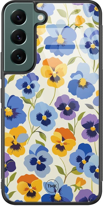 Hoesje geschikt voor Samsung Galaxy S22 - Viooltjesmix bloemen - Multi - TPU luxe case (glossy toplaag) - Bloemen - Hardcase backcover zwart
