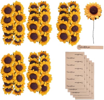Dailygoods- Kunstzonnebloemen 50 Stuks - Decoratieve Kunstplanten - Zelfklevende Stickers - Feestdecoratie - Bruiloft - Knutselprojecten - Hoogwaardige Materialen - Nep Bloemen