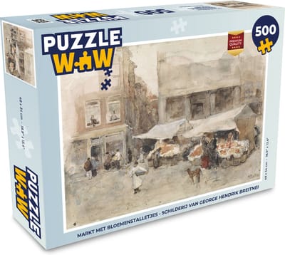 Puzzel Markt met bloemenstalletjes - Schilderij van George Hendrik Breitner - Legpuzzel - Puzzel 500 stukjes