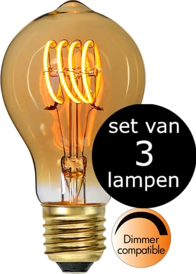 3-Pack | Bol Standaard- Edison Lamp - E27 - 2.5W -Super Warm Wit - 2200K - Dimbaar