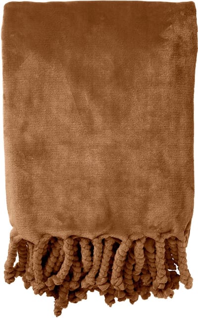 Dutch Decor - FLORIJN - Plaid 150x200 cm - grote fleece plaid met flosjes - Tobacco Brown - bruin