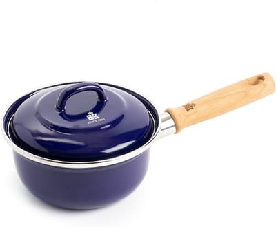 Steelpan met Deksel - Kookpan - Koken op Fornuis - Lichtgewicht Emaille Staal - 16cm 1.2L - Kobaltblauw