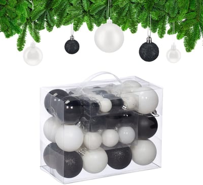 kerstballen - set van 50 - ∅ 3, 4, 6 cm - kunststof - zwart-wit