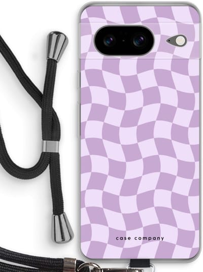 Case Company® - Hoesje met koord geschikt voor Google Pixel 8 hoesje met Koord - Grid Paars - Telefoonhoesje met Zwart Koord - Bescherming aan alle Kanten en Over de Schermrand