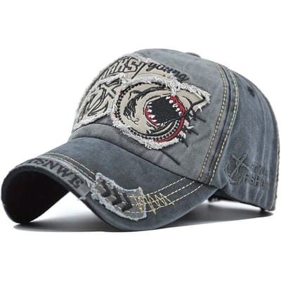 Unisex Vintage Gewassen Katoenen Baseballpet, Geborduurde Haai Kleurblok Hoed, Meerdere Kleuren Beschikbaar[G32]