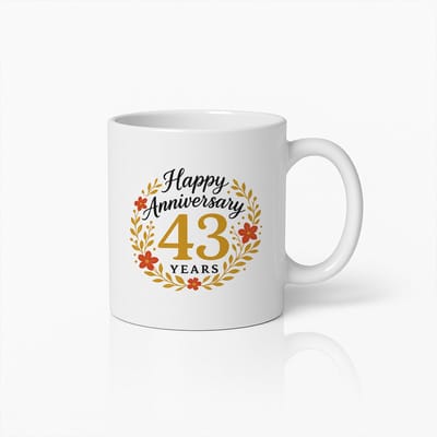 Gelukkige 43ste Jubileum Mok 330 ml – Elegante Bloemige Koffiebeker voor Stellen en Feestmomenten