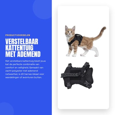 Dailygoods- Kattentuig Verstelbaar - Kattenharnas met Looplijn - Zacht Kattenvest - Anti-Ontsnapping - Ademend Netweefsel - Polyester Materiaal