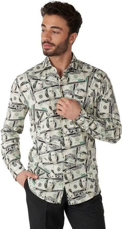 OppoSuits Cashanova Shirt - Heren Carnavals Overhemd - Dollar Hemd - Carnavalskleding - Gekleurd - Maat EU 39/40