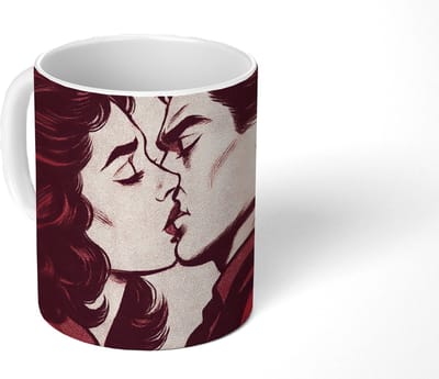 Mok - Koffiemok - Kussen - Personen - Retro - Bordeaux - Mokken - 350 ML - Beker - Koffiemokken - Theemok