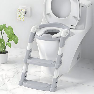 Toilettrainer- WC Verkleiner met Trapje - Opvouwbaar WC Bril Zitje - Toitletbril Verkleiner - Zindelijkheidstraining - Geschikt voor Peuters van 2 tot 7 Jaar - Grijs