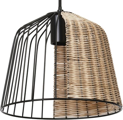 OSRAM Decor Cage Bell hanglamp in industriële stijl, zwart/bruin, kooibehuizing van metaal en rotan, E27 fitting, 260 mm diameter, eenvoudig te installeren, lamp niet inbegrepen