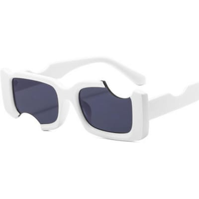 Hip Hop Vierkante Zonnebril Dames Heren Off Notch Gat Ontwerp Wit Blauw Vintage UV Bescherming Bril