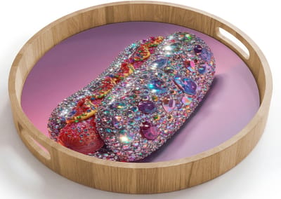 Dienblad rond 40x40 cm - Schootdienblad hout - Hotdog - Steentjes - Glitters - Paars - Borrelplank rechthoek - Plateau houten dienbladen