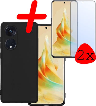 Hoesje Met 2x Screenprotector - Geschikt voor OPPO Reno 8T 4G - Sterk & Shockproof - Back Cover - Siliconen Case - Telefoon Hoes - Zwart